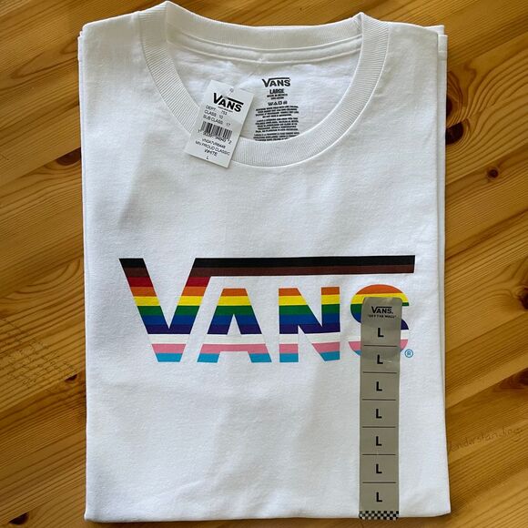 VANS T-Shirt Rainbow Logo Classic White 100% Cotton Unisex Large - Picture 9 of 11